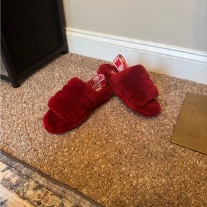 UGG Red Fluffy Slippers